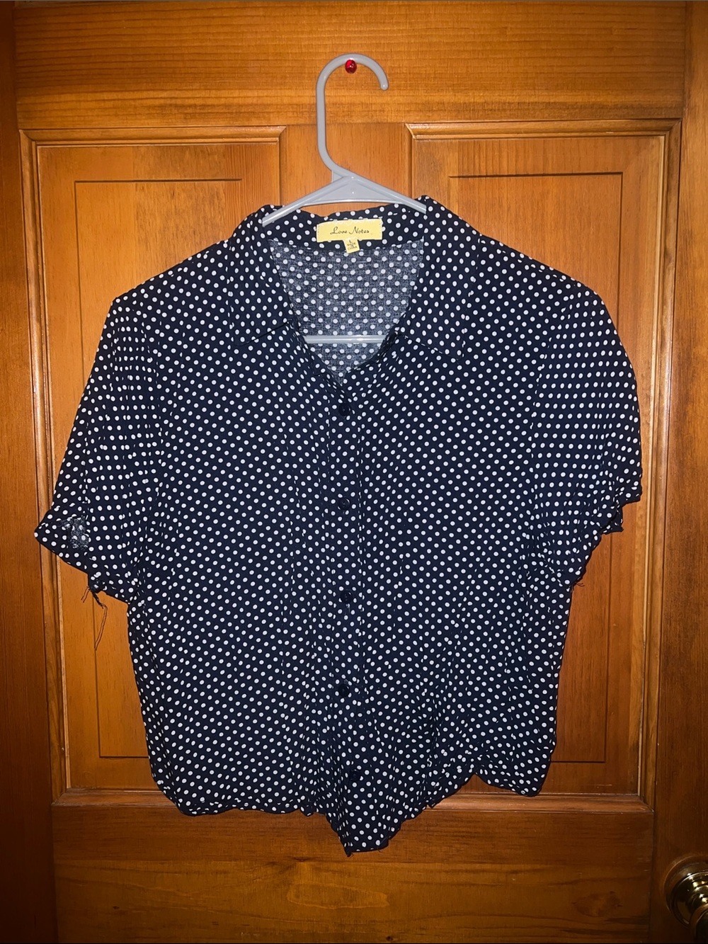 Love Notes Navy and White Polka Dot Short-Sleeve Button-Down Shirt